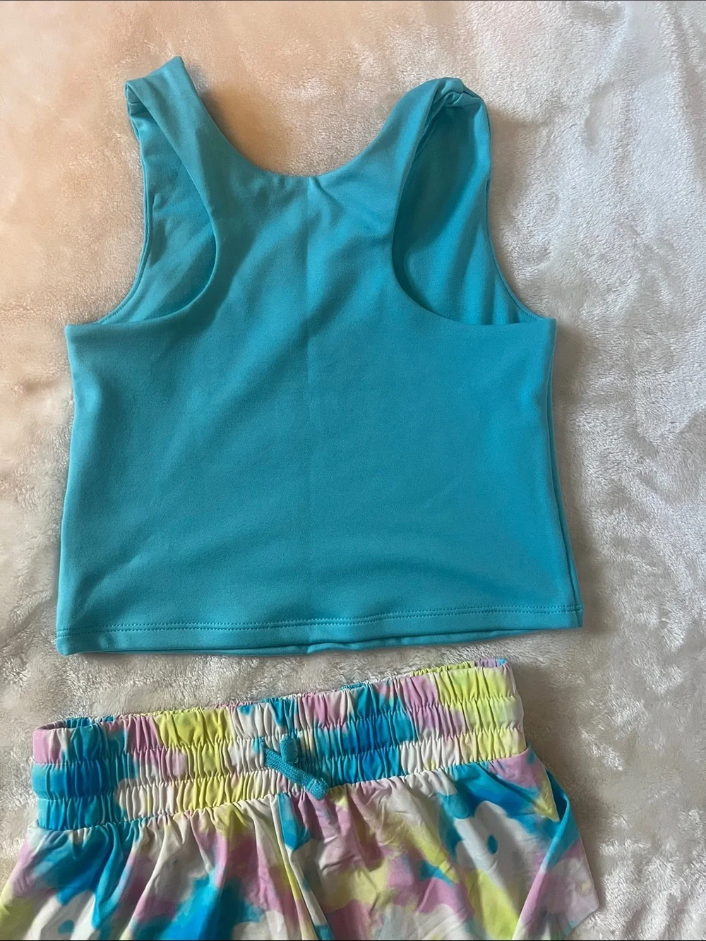 Light blue Tank Top with Multicolor Floral Tie-Dye Shorts Set